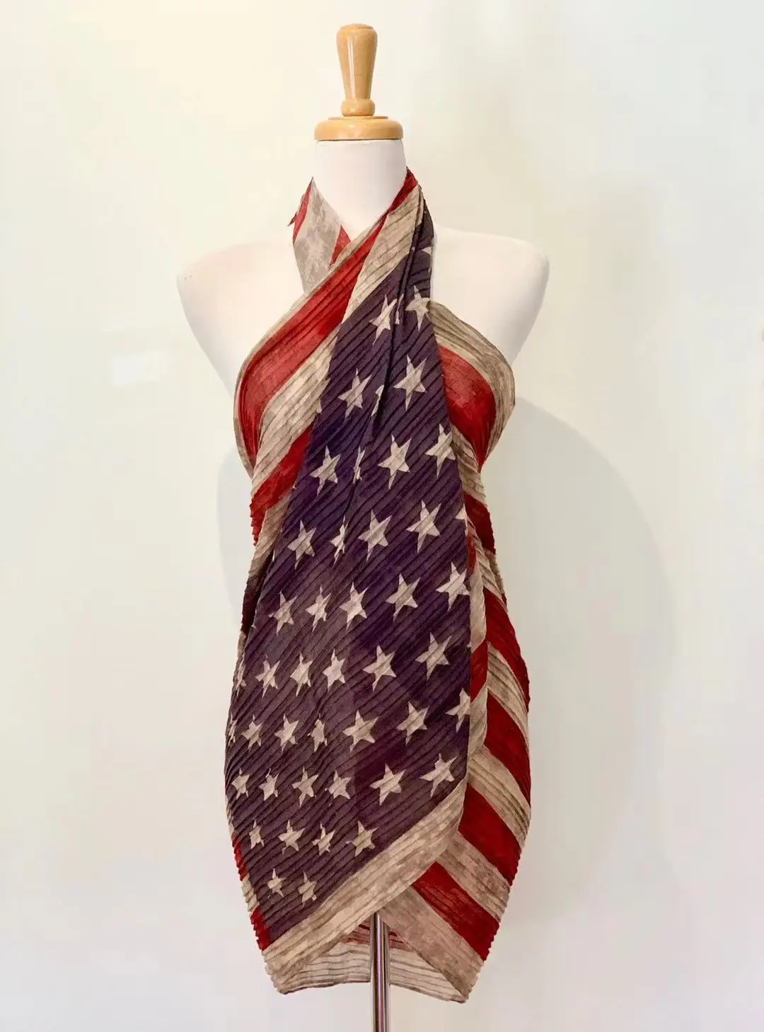 

Vintage American Flag Pleated Cotton Scarf American July 4th USA Patriotic Scarf