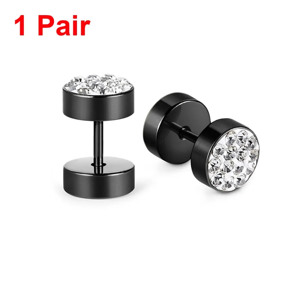 Ohrstecker mit tschechischen Kristallen für Jungen, Edelstahl, Herren-Ohrringe, schwarze Farbe, Ohrstöpsel, Langhantel-Ohrpiercing, Unisex-Schmuck – Detail 7
