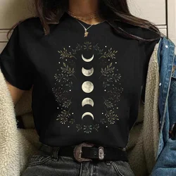 Camiseta Harajuku para mujer, camiseta Multicolor con estampado de Luna Floral, camiseta informal de manga corta para mujer de los 90