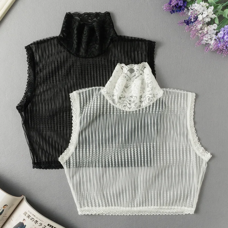 Turtleneck fake collar women's lace shirt collar sweater decorative collar fold wear inner base shirt half