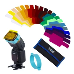 Selens Universal Flash Gels Lighting Filter 20 pcs Combination Kits for Camera Flashlight with 3 Gel-Bands, Camera Flash