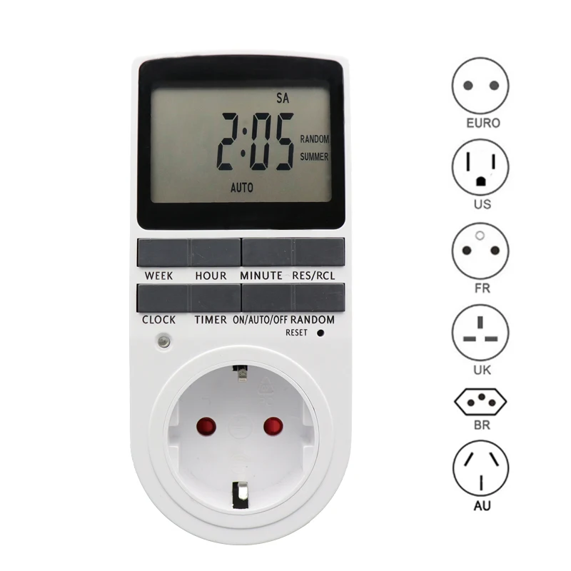 Electronic Digital 220V Timer Switch 24 Hour Cyclic EU UK AU US BR FR Plug Kitchen Timer Outlet Programmable Timing Socket