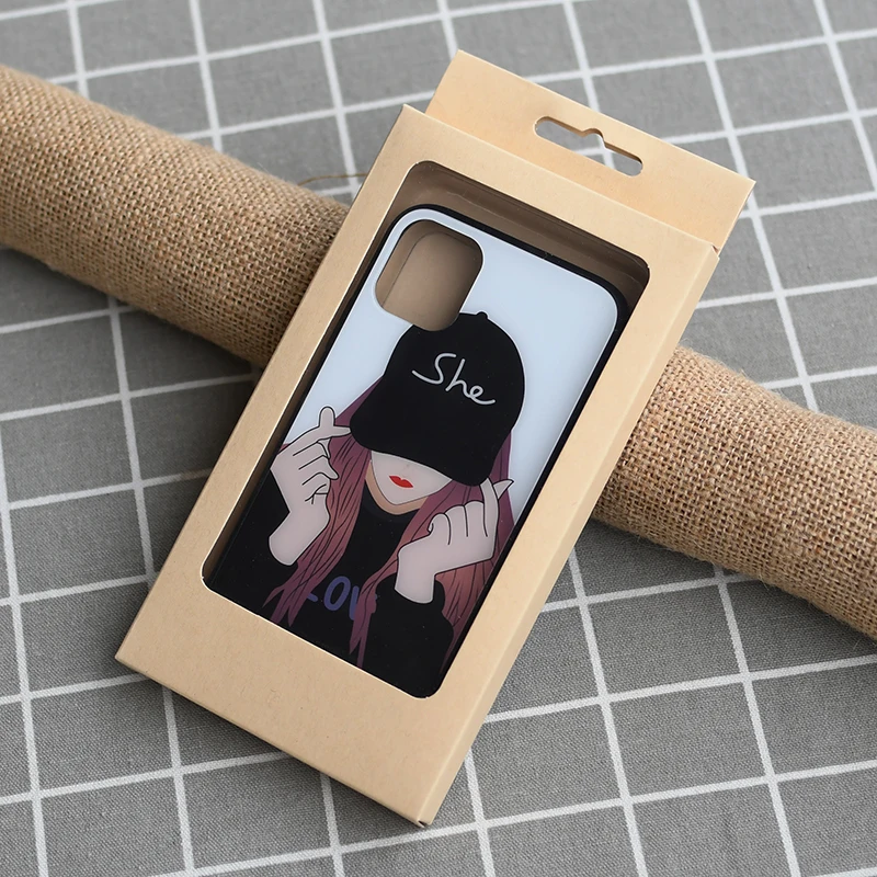 

Customized Universal Packaging Kraft Paper Box for iPhone 13 Pro Max Phone Case With Clear PVC Window Simple Blank Packing AS313