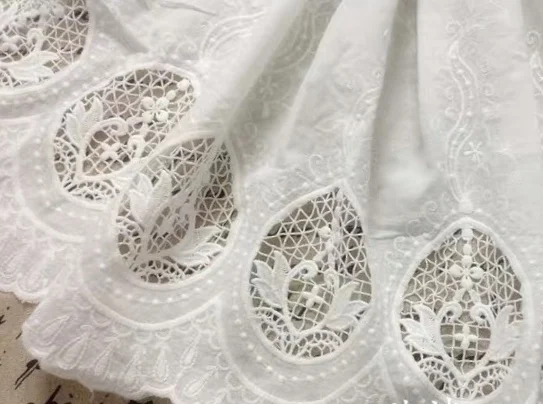 Cotton Lace Fabric With Hollowed Out Floral Pattern