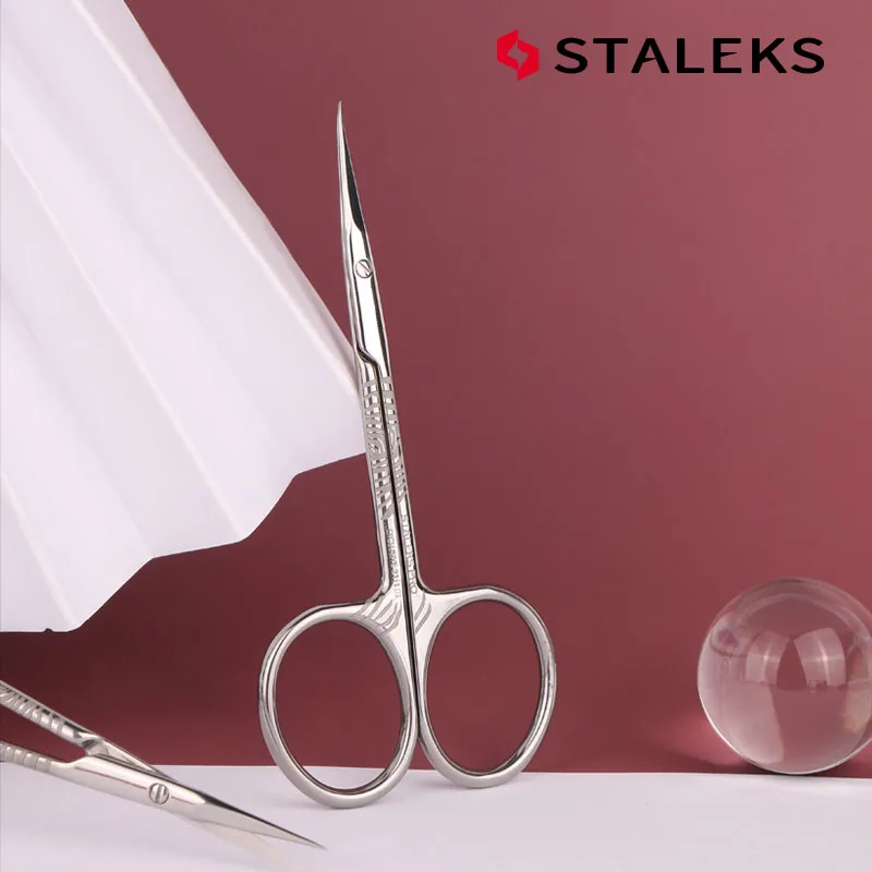 STALEKS Stainless Steel Dead Skin Scissors Russian Style Bending Eyebrow Scissors Zebra Pattern Exfoliating Nail Tools SX-21/1z