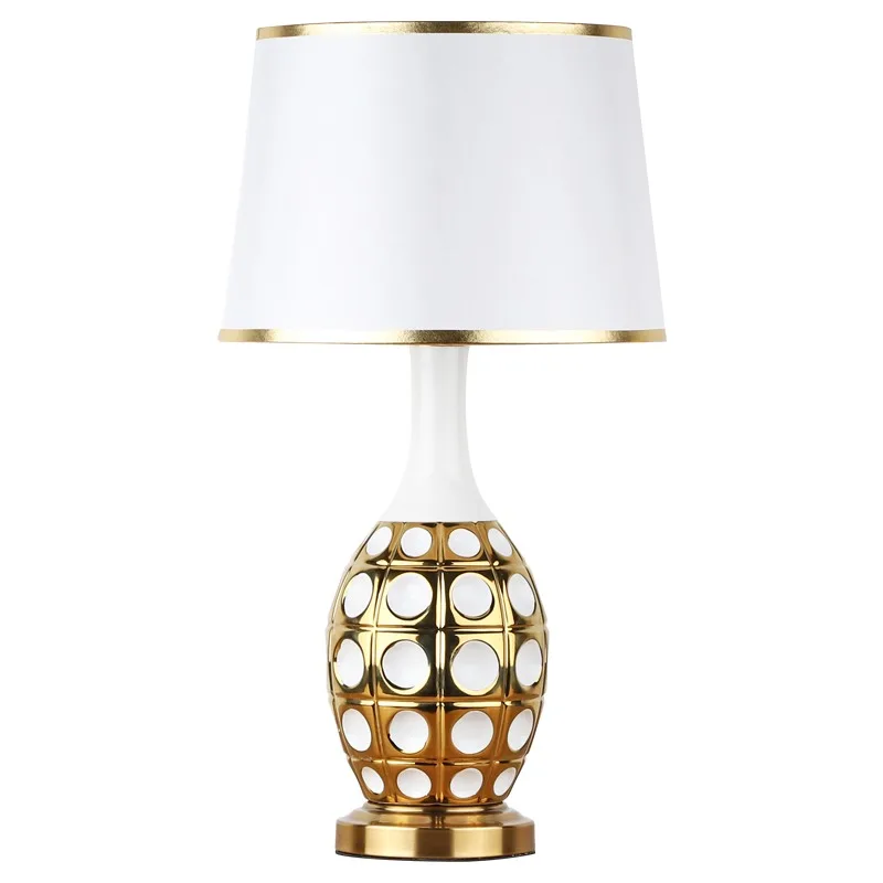 OURFENG Modern Bedside Table Lamp Ceramic Gold Desk Light LED Home Decorative For Home Living Room Office Bed Room