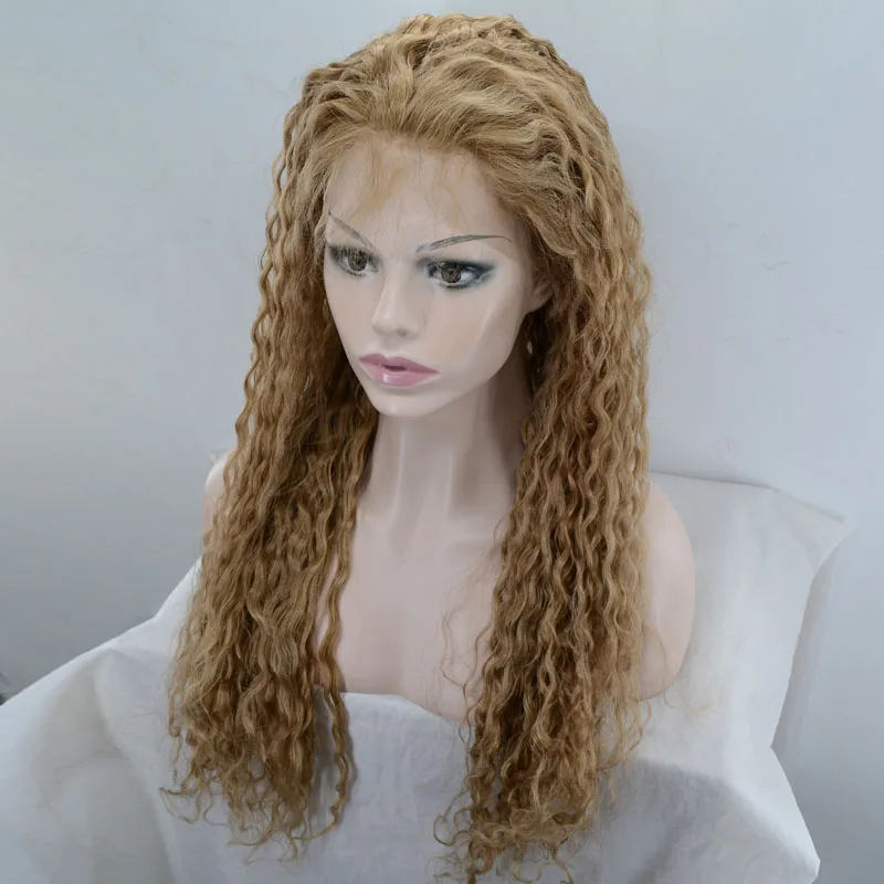 

100% Real Remy Human Hair Lace Front Costume Wig Long Curly Light Brown Wig for women 22 inch