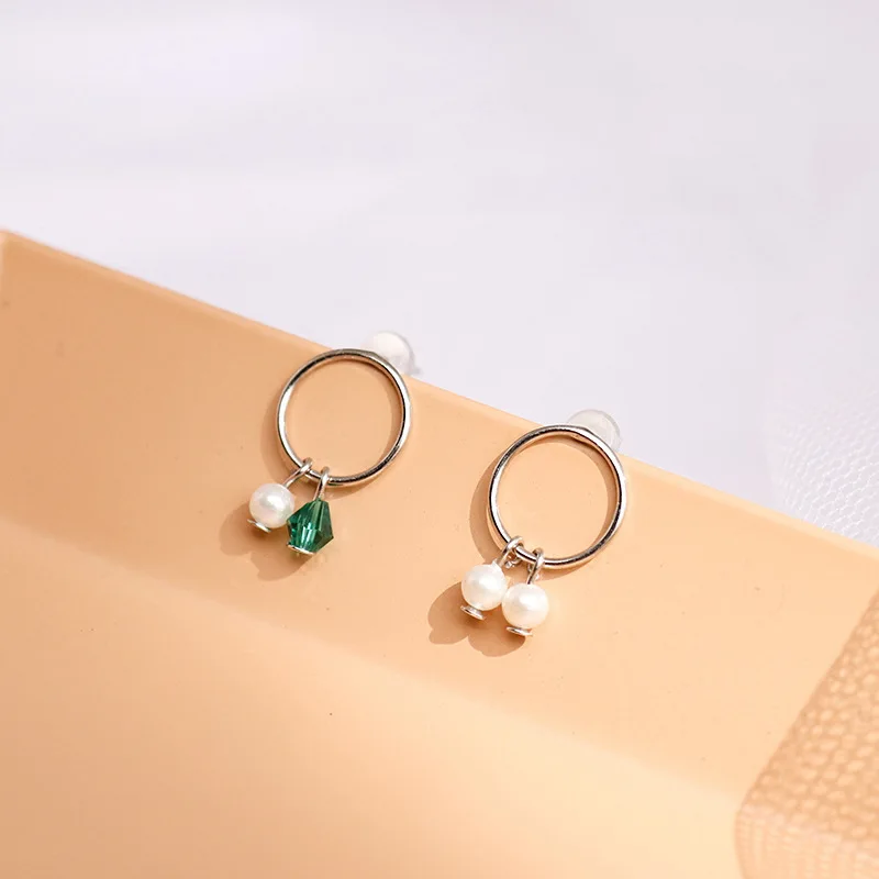 Hoop Pearl Circle Earrings For Women Green Asymmetric Korean Fashion Vintage Creative New Trendy Hot Lady Party Jewelry BOYULIGE