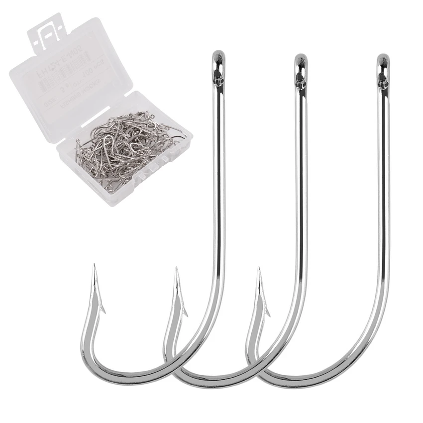 100pcs Saltwater Fishing Hook White Color Single Hooks Jig Head Crank Barbed Fishhook Set Kit High Strengt Fishing Tackle Box