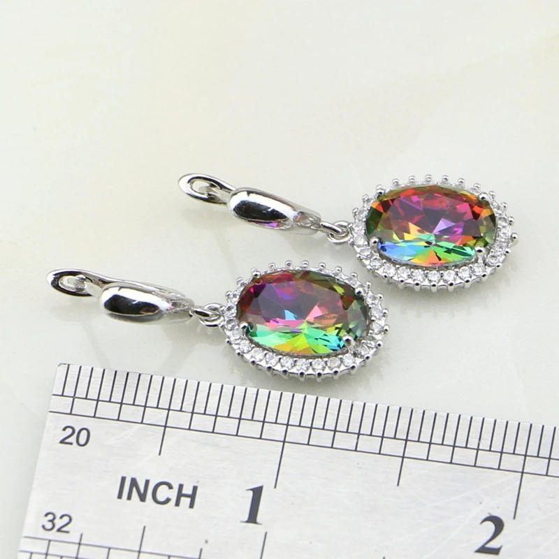 Mystic Rainbow Fire Stones White CZ Jewelry Sets for Women 925 Silver Jewelry Wedding Earrings/Pendant/Necklace/Rings/Bracelet