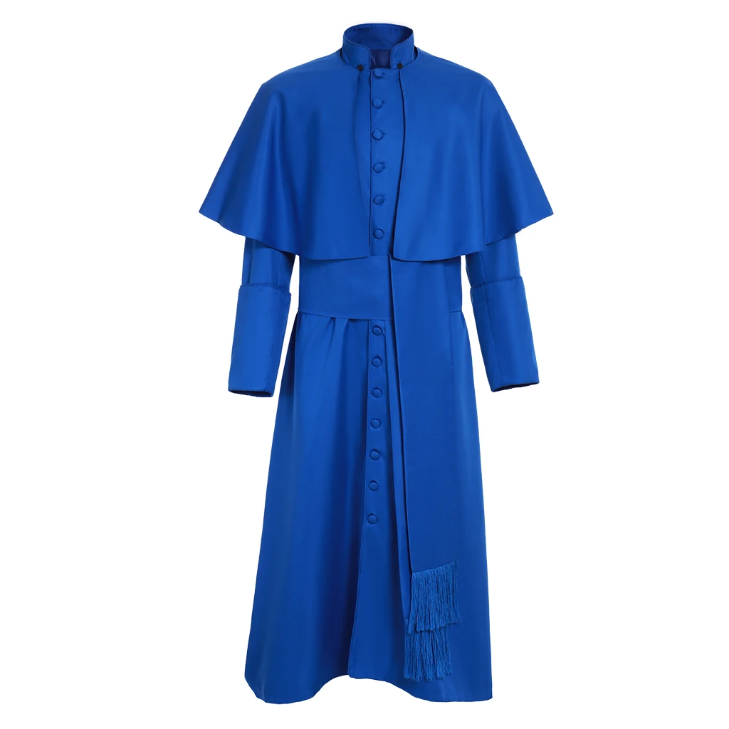 

Cosplaydiy Custom Made Roman Soutane Cassock Cosplay Costume Adult Blue Medieval Clergy Robe Cassock With Belt L320