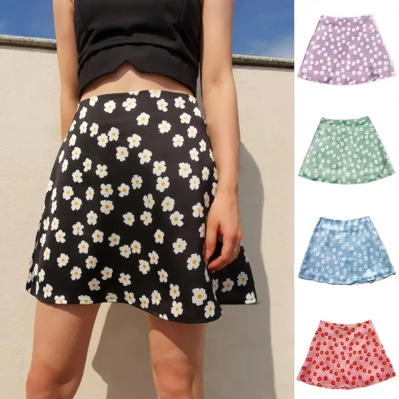 Summer Women's Skirt Harajuku Printed Pleated Skirt Sexy Street Wear Large Size Festival Costume Korean Fashion Pink Flower Skir