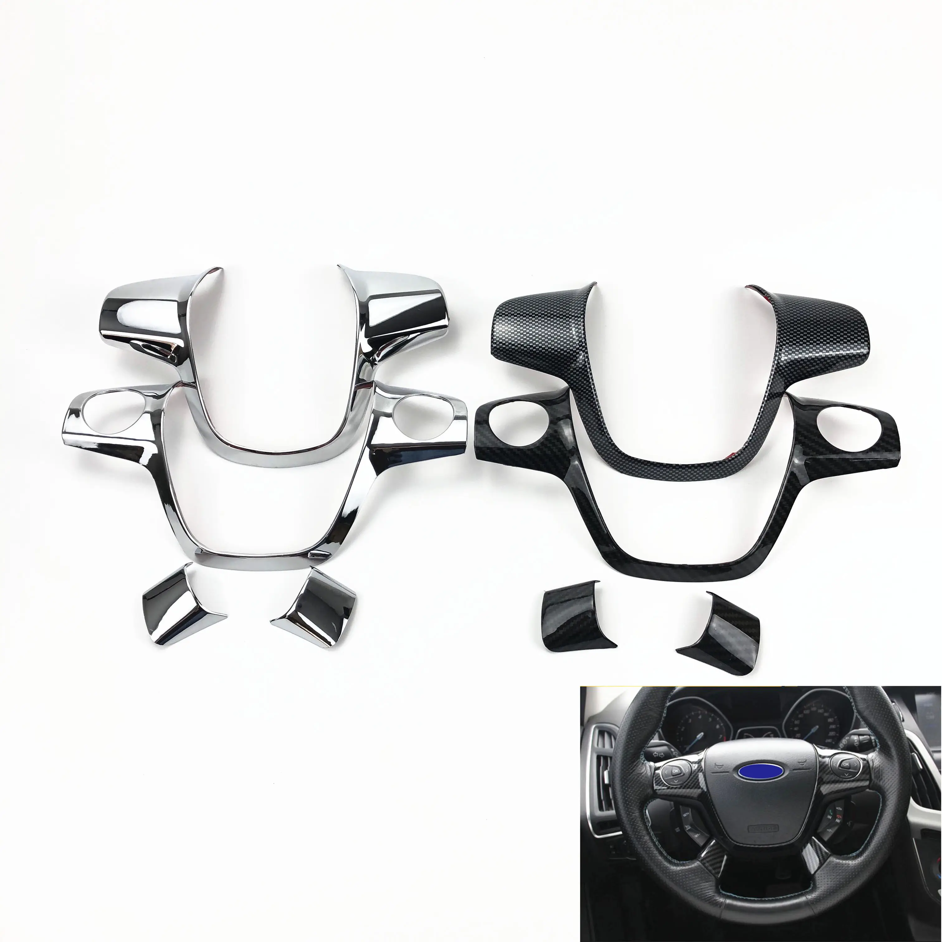 1pc ABS Chrome trim steering wheel paillette cover sticker case for Ford Focus 3 mk3 2012-2014 auto accessories