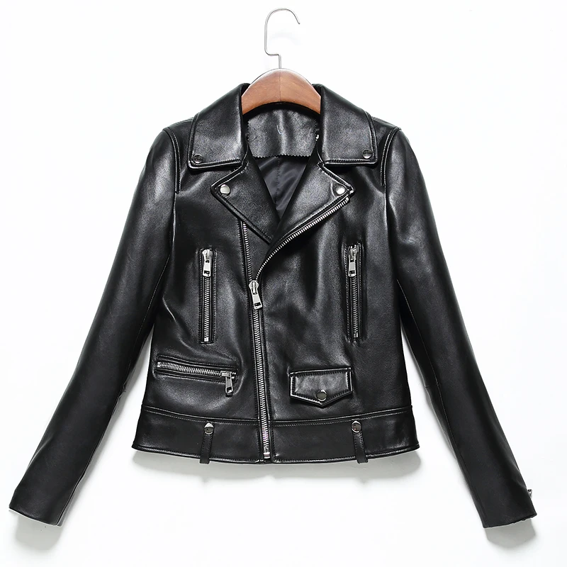 Spring Genuine Leather Jacket Women 2020 Fashion Real Sheepskin Coat Rivet Motorcyc Jacket Female Sheep Leather Coat