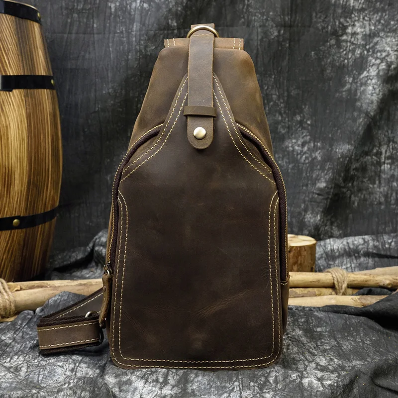 Luufan Men\'s Genuine Leather Chest Pack Sling Bag For Men Casual Travel Shoulder Bags Leather Messenger Bag Retro New 2021