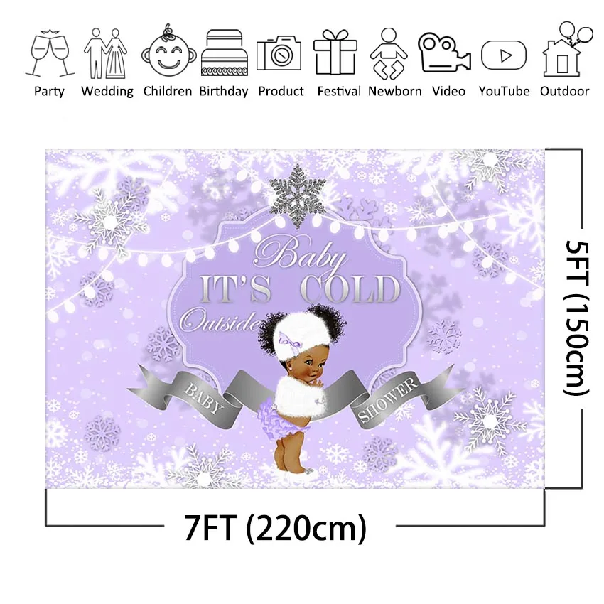 خلفية استحمام الطفل الشتوية من Mocsicka لتزيين حفلات البنات وخلفية ندفة الثلج الأرجوانية للتصوير الفوتوغرافي