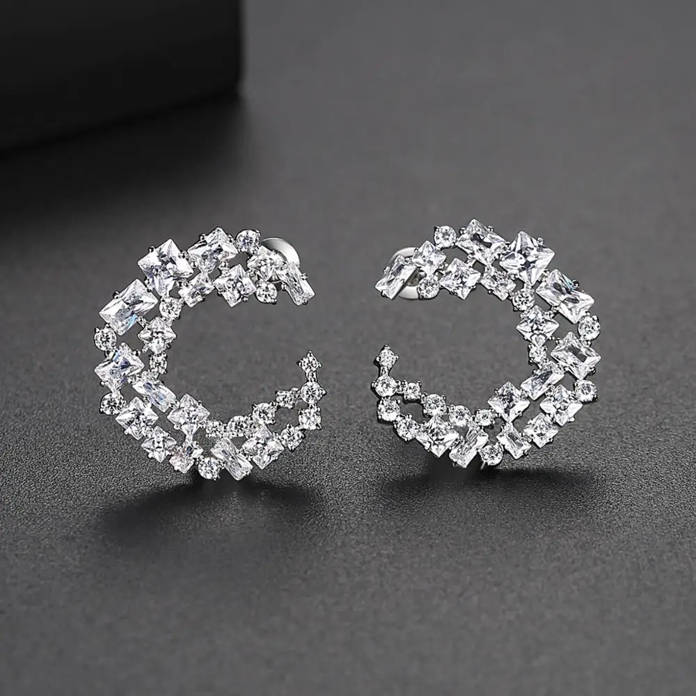 LUOTEEMI Luxury Big CZ Stud Earrings for Women Wedding Engagement Fashion Jewelry Cluster Flower Pendientes Femme Christmas Gift