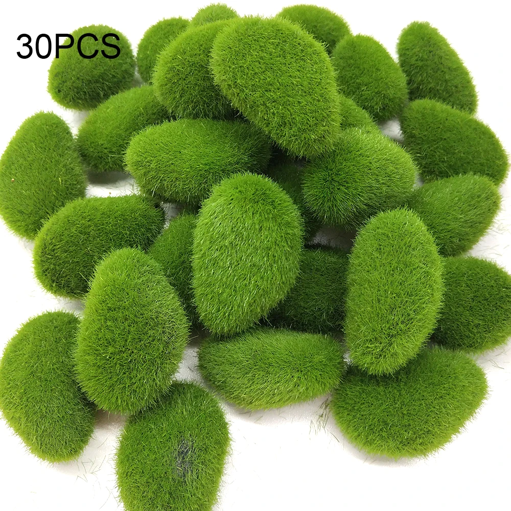 Green For Garden and Crafting Fake Stone Simulation Plant DIY Decoration Creative Crafts Artificial Moss Rocks 30pcs