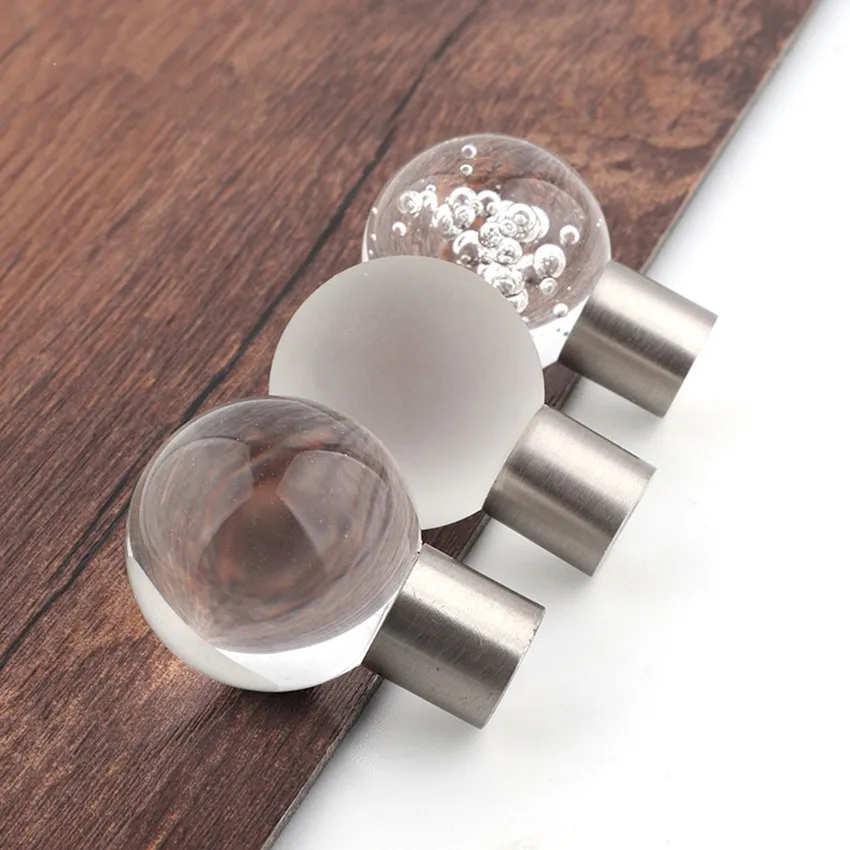 Modern simple fashion glass crystal ball drawer shoe cabinet tv cabinet knob Bubbles frosted transparent crystal cupboard handle