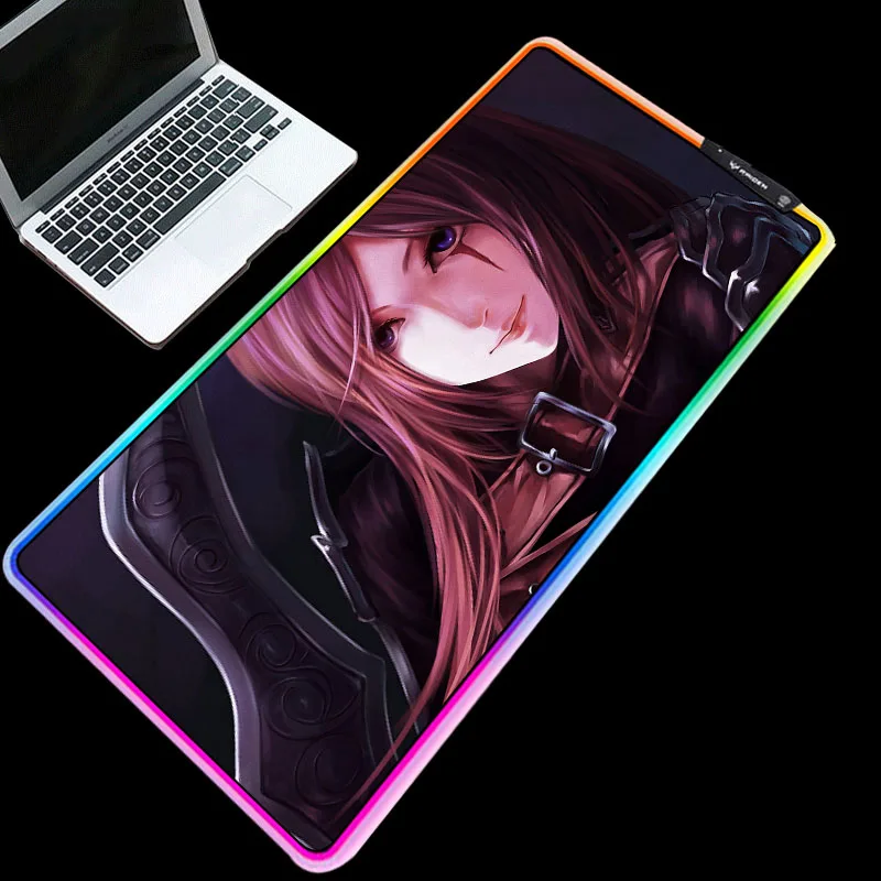 

XGZ RGB Mice Mats LED Backlit Anime Beautiful Girl Photo Mousepad 7 Colors Colorful for Notebook PC Large Table Mat 900x400mm