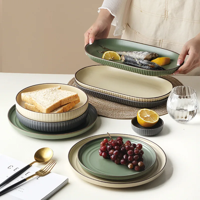 LingAo-Nordic Creative Ceramic Tableware Set, Rice Bowl, Soup Bowl, Plate, Spoon, Tableware Set