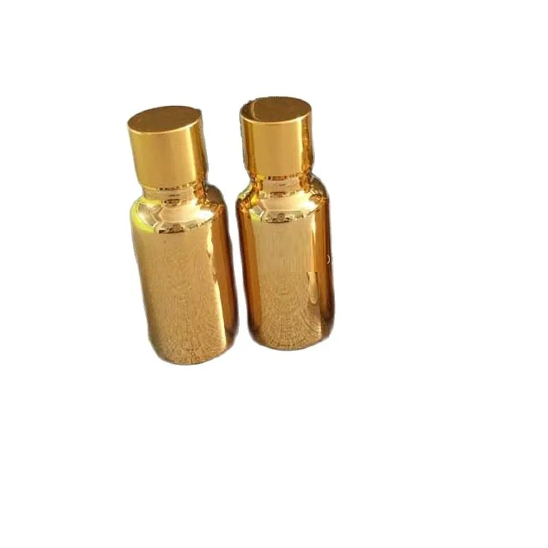 Golden Glass Bottle with Screw Cap Inner Plug 10ML 15ML 20ML 30ML Cosmetics Packaging Gold Essential oil Bottles 20 pieces/Lot.