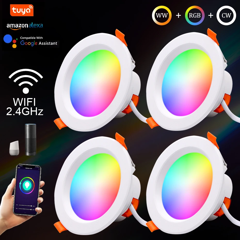 

Светодиодный потолочный светильник Tuya WiFi Smart Life APP Голосовое управление RGB Точечный светильник 5 Вт 7 Вт 9 Вт 15 Вт Лампа с регулируемой яркостью Работа с Alexa Google Home