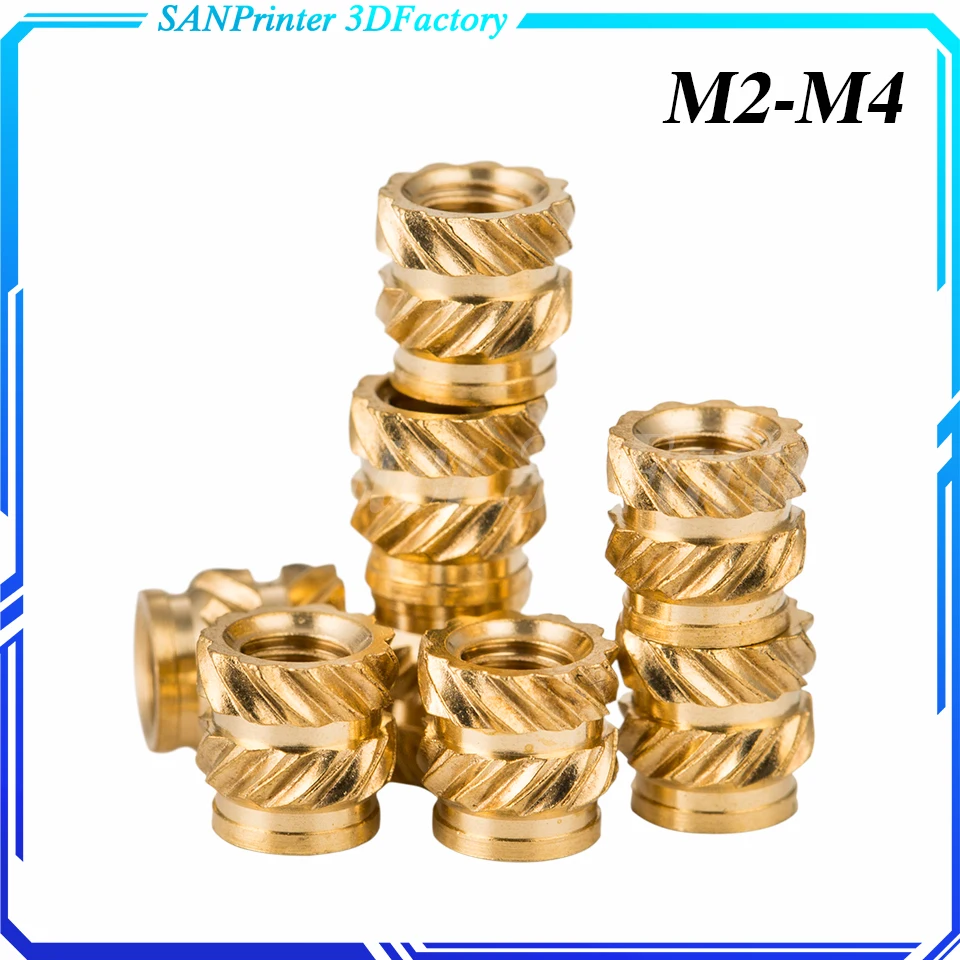 50Pcs Heat Set Insert Nut M2 M3 M4 Female Thread Brass Knurled Inserts Nuts Embed Parts Pressed Fit into Holes