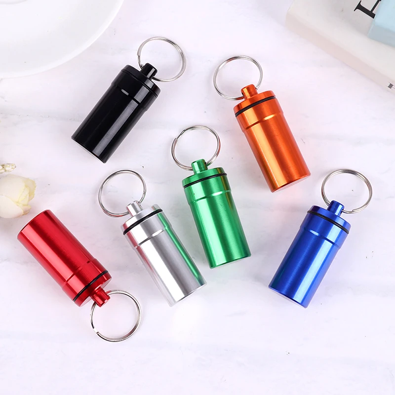 1Pc Waterproof Aluminum Pill Box Case Bottle Cache Drug Holder Container Keychain Medicine Box Health Care