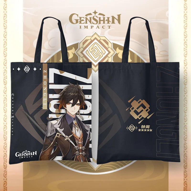 Game Genshin Impact Canvas Bag Ayaka Hutao Ganyu Klee Zhongli Xiao Kaedehara Kazuha Venti Shoulder Bag Reusable Shopping Bag