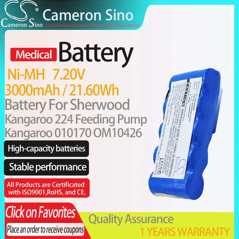 CameronSino Battery for Sherwood Kangaroo 224 Feeding Pump fits Kangaroo 010170 Medical Replacement battery 3000mAh/21.60Wh Blue