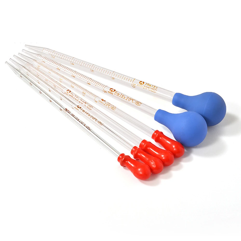 ใหม่3/5 Pcs (0.5/1/2/3/5/10Ml) แก้ว Scale Line Dropper Pipette Lab หยด Pipette ยางสีฟ้าหัว Pipettors