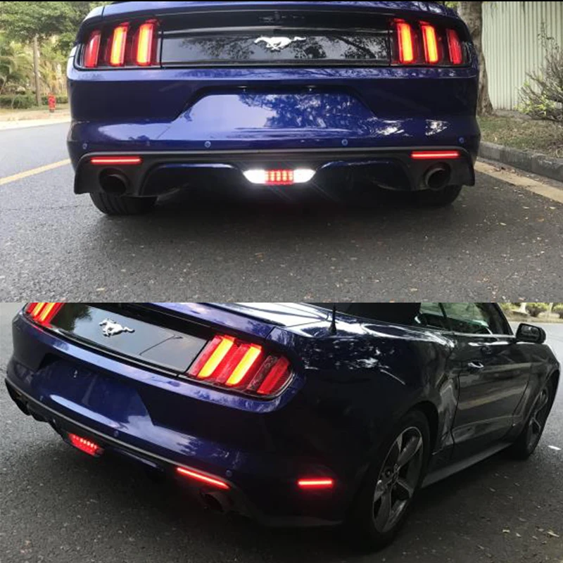 iJDM 3D Optic LED Bumper Reflector Lights For 2015-2017 Ford Mustang Function as Tail/Brake or Rear Fog Lamps Turn Signal Lights