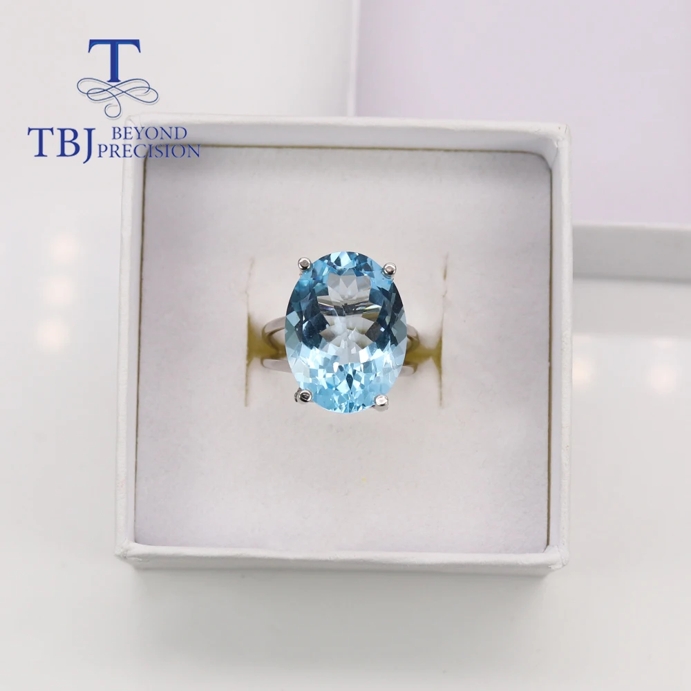 TBJ,Natural Sky Blue Topaz oval 15*20mm big gemstone ring simple design women's 925 sterling silver fine jewelry