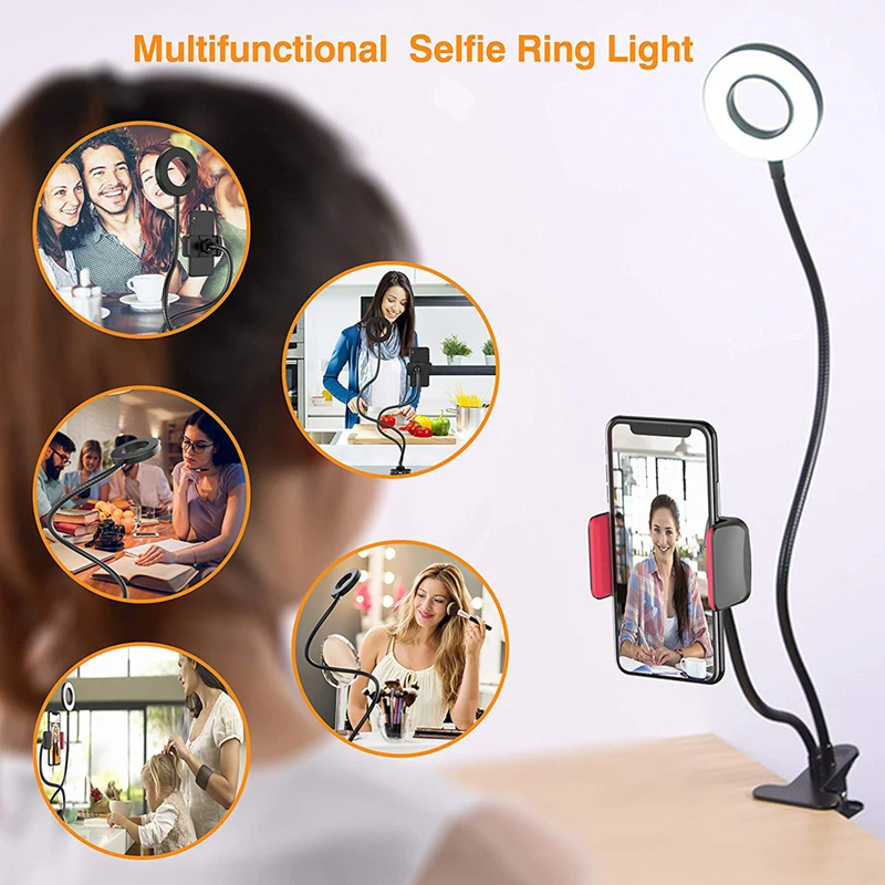 2021 Mobile Phone Live Holder Lazy Bracket Desk Lamp LED Selfie Ring Light Flexible For Youtube Live Stream Office Kitchen Stand