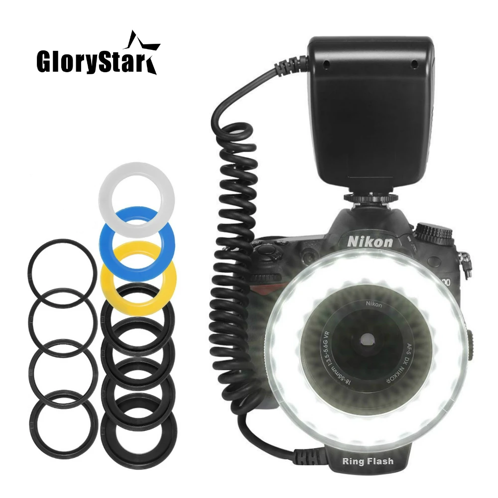 

HD-130 Macro LED Ring Flash Bundle with 8 Adapter Ring for Canon Nikon Pentax Olympus Panasonic DSLR Camera Flash V HD130