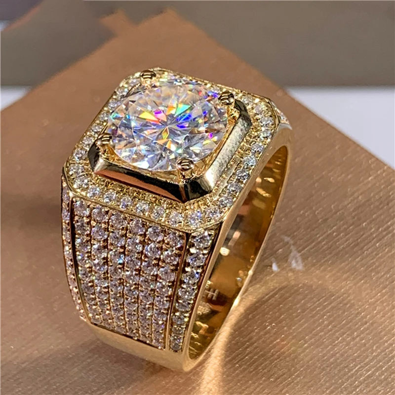 14K Au585 Yellow Gold Men Ring Moissanite Diamonds 1 2 3 4 5 Round Square Luxury Wedding Party Engagement Anniversary Ring