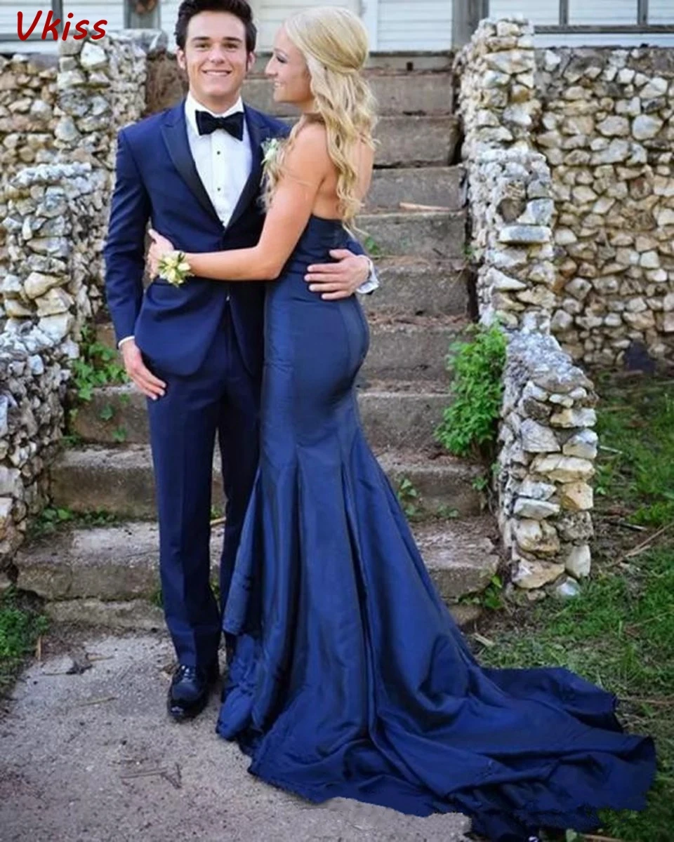 2020 Navy Blue Evening Dresses อย่างเป็นทางการผู้หญิง Party Night Robe De Soiree Elegant Sweetheart คอ Mermaid Vestidos ยาว Gowns พรหม