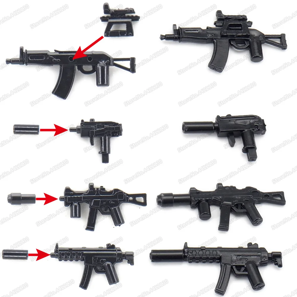 Assembly Army MP5 Submachine Gun Set Weapons Military WW2 Building Block Soldier Figures Equipment Fighting Model Child Gift Toy