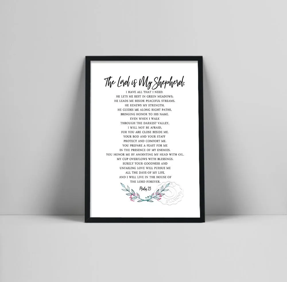 Bible Verse Wall Art Psalm 23 NLT, The lord is my Shepherd, Christian Decor, Scripture Print, Gift with bible Quotes,