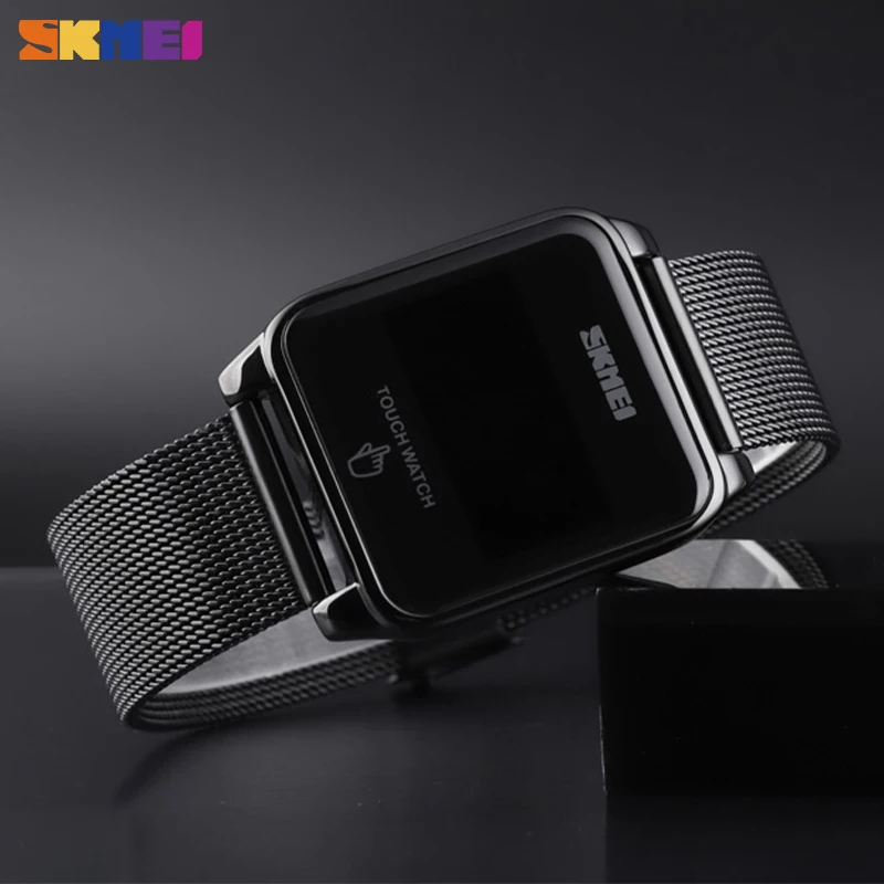 SKMEI LED Touch Watch Men Curved Mirro Design Wristwatch Mens Waterproof Stainless Steel Hour Fashion Digital reloj hombre 1532