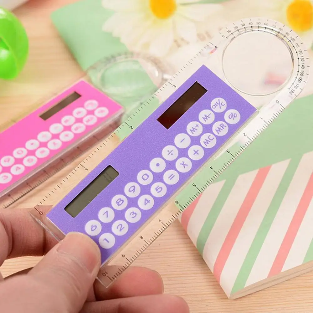 Mini Solar Transparent Ruler Calculator with Magnifier Scientific Student Calculators School Supplies