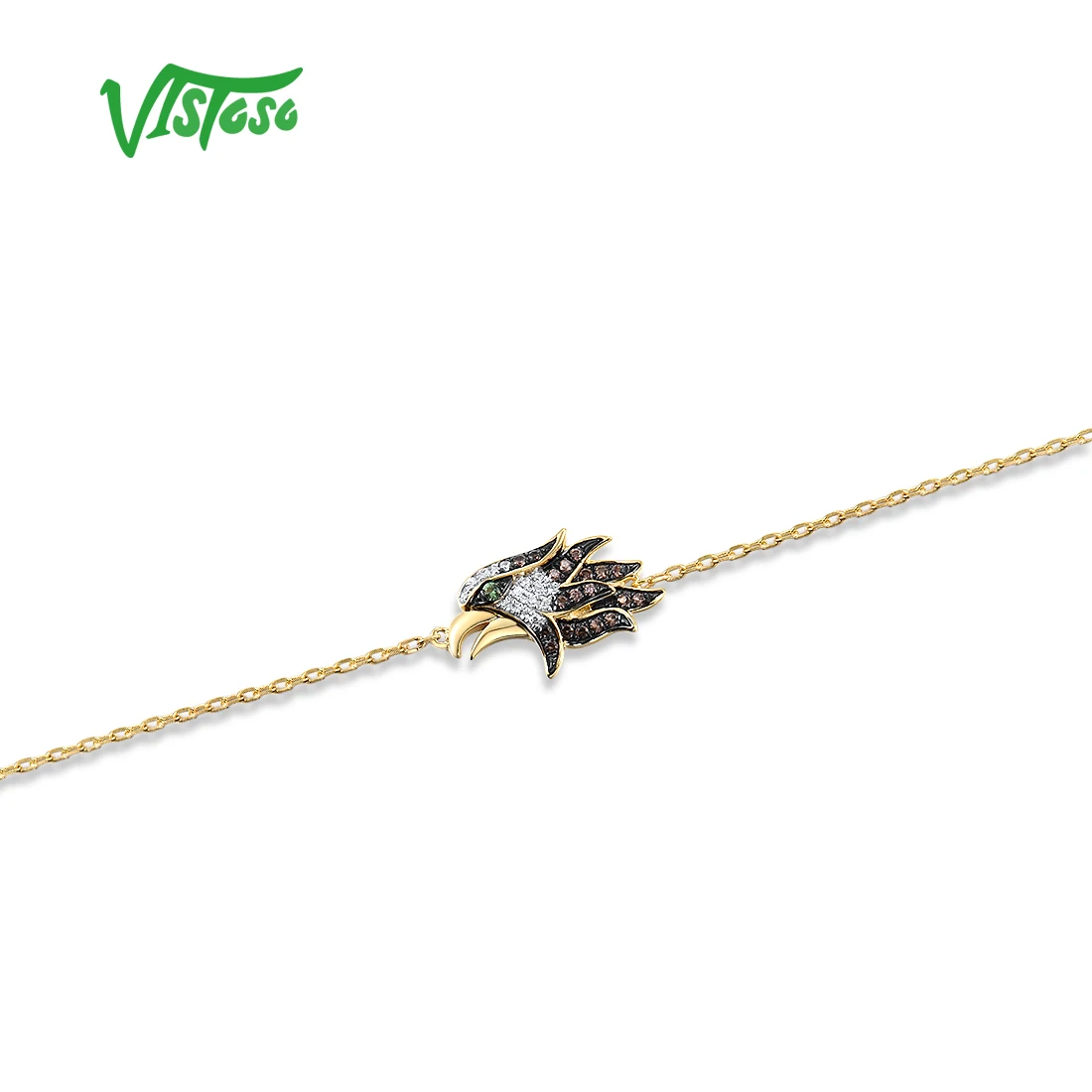 VISTOSO Genuine 14K Yellow Gold Bracelet For Woman Green Garnet Diamond Brown Eagle Bracelet Animal Trendy Gifts Fine Jewelry