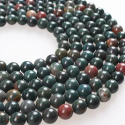 Natural Stone Beads Indian Bloodstone Heliotrope Round Loose Beads 6 8 10 12 14mm Beads For Bracelets Necklace Jewelry Making