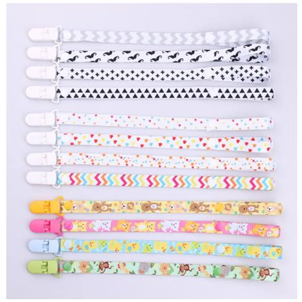 

30pcs/lot Double Sided Printing Thickening Nipple Chain Baby Tape Polyester Rope saliva towel clip mix