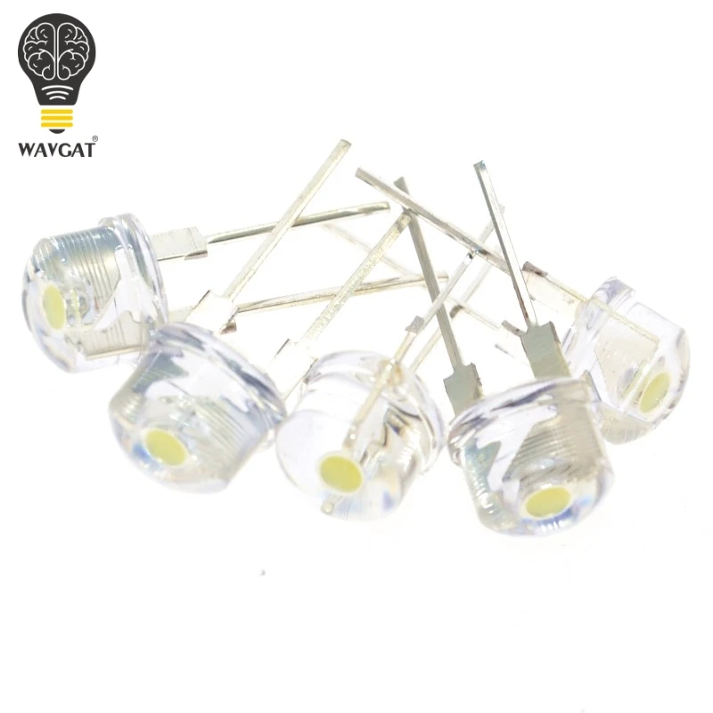 SUQ  200PCS/LOT 8mm straw hat LED lamp bead are white light 0.5W F8MM power 0.5W hat light-emitting diode 3.0-3.2 6000-8000K