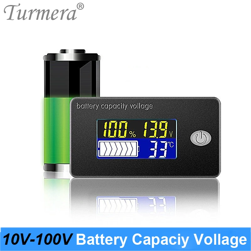 Turmera 12V 24V 36V 48V 60V 72V Li-ion Lifepo4 Lead acid Battery Capacity Indicator Display LCD Voltmeter Temperature Meter Test