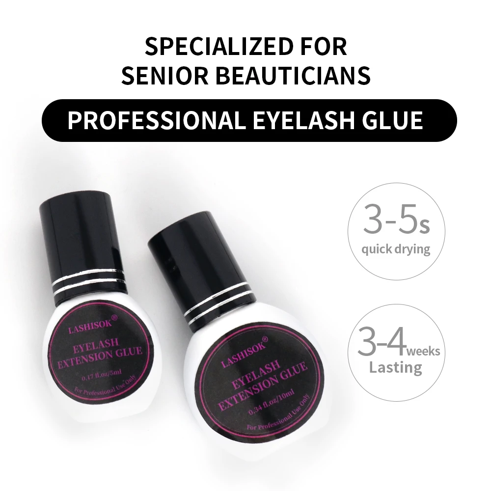 LASHISOK Glue Fast Dry Eyelash Glue Eyelash Extension Black Glue Individual Eyelash Glue Adhesive Make Up Professional Tools