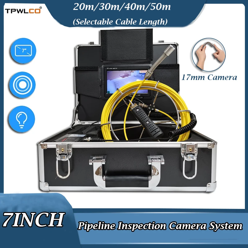 

With DVR Recorder 7inch Industrial Pipeline Wall Inspection System 20-50m Cable 17mm Waterproof Endoscope Camera Head 6pcs LEDS