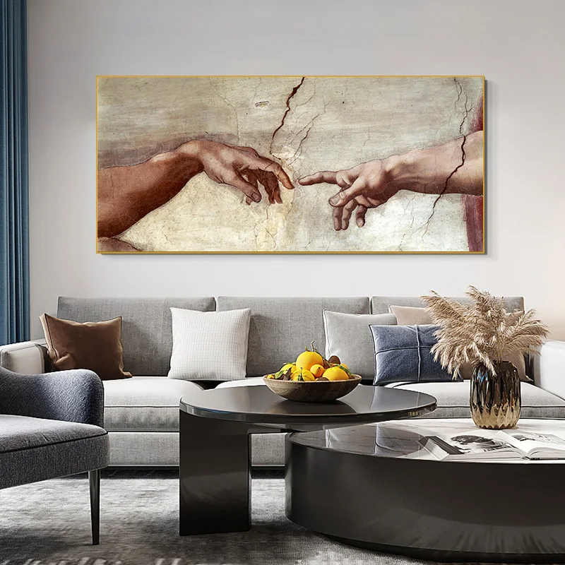 Hand to Hand Famous Abstract Oil Painting on Canvas Creation Of Adam Posters and Prints Cuadros Wall Pictures for Living Room